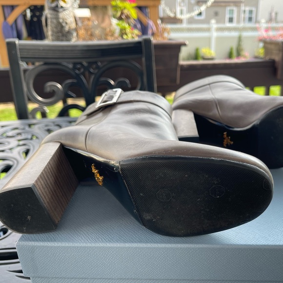 Prada Gray Leather Block-Heeled, Buckled Bootie.  Size 38-1/2 - Picture 7 of 10